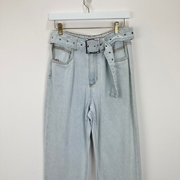 WeWoreWhat Cut Out Straight Leg Indigo Denim Jean High Waist Belted Grunge US 26 - Picture 10 of 16